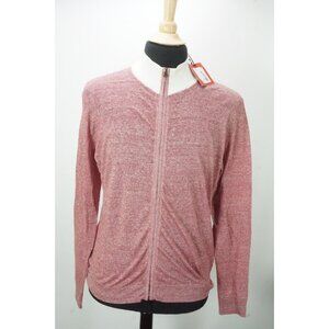 Isaia Napoli Full Zip Linen Blend Red White Detailed Knit Sweater Sz M BRAND NEW